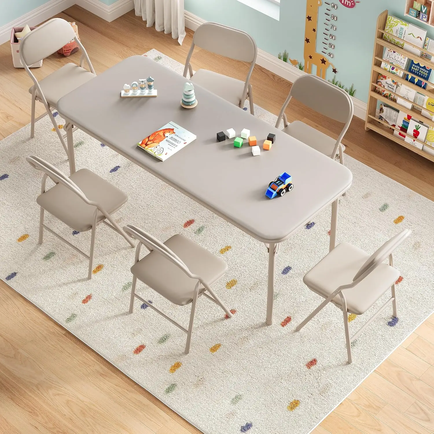 7 Piece Folding Kids Table and Chairs Set, Activity Table Set | 7 Piece Set for Dining Room,Daycare,Classrooms