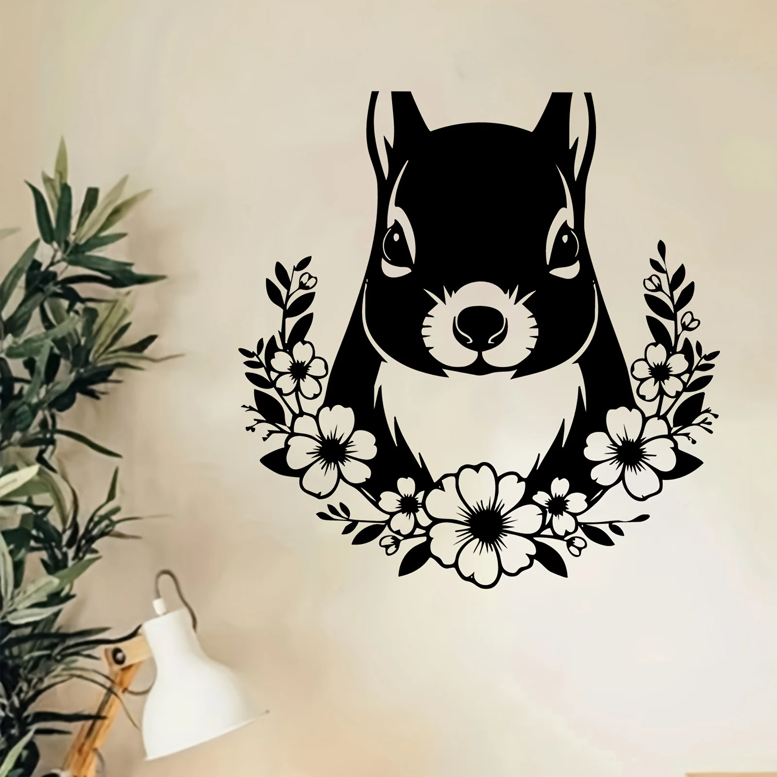 Squirrel&Floral Metal Wall Art,Squirrel Flower Silhouette Metal Mural,Ideal Gift for Easter Thanksgiving, Animal & Nature Lovers