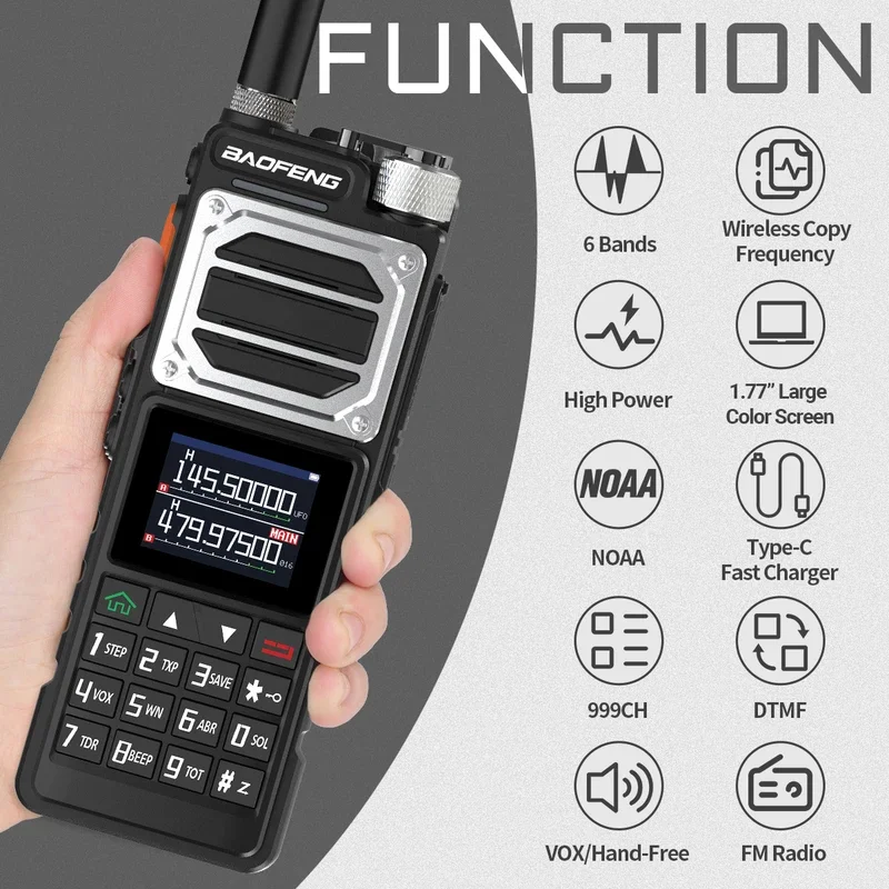 Baofeng-walkie-talkie UV-25 de largo alcance, Radio bidireccional de alta potencia, frecuencia de copia inalámbrica de tres bandas, NOAA tipo C, 10W