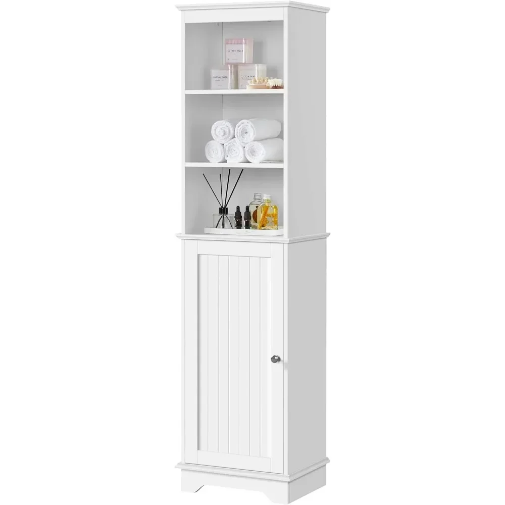 Bathroom storage cabinet, tall and ultra-thin cabinet with 3 shelves and doors, floor independent bathroom linen cabinet