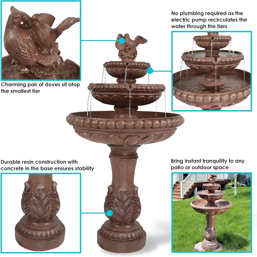 Dove Pair نافورة مياه خارجية 43 بوصة 3 طبقات مع مضخة غاطسة كهربائية للحديقة أو الفناء أو الفناء #2