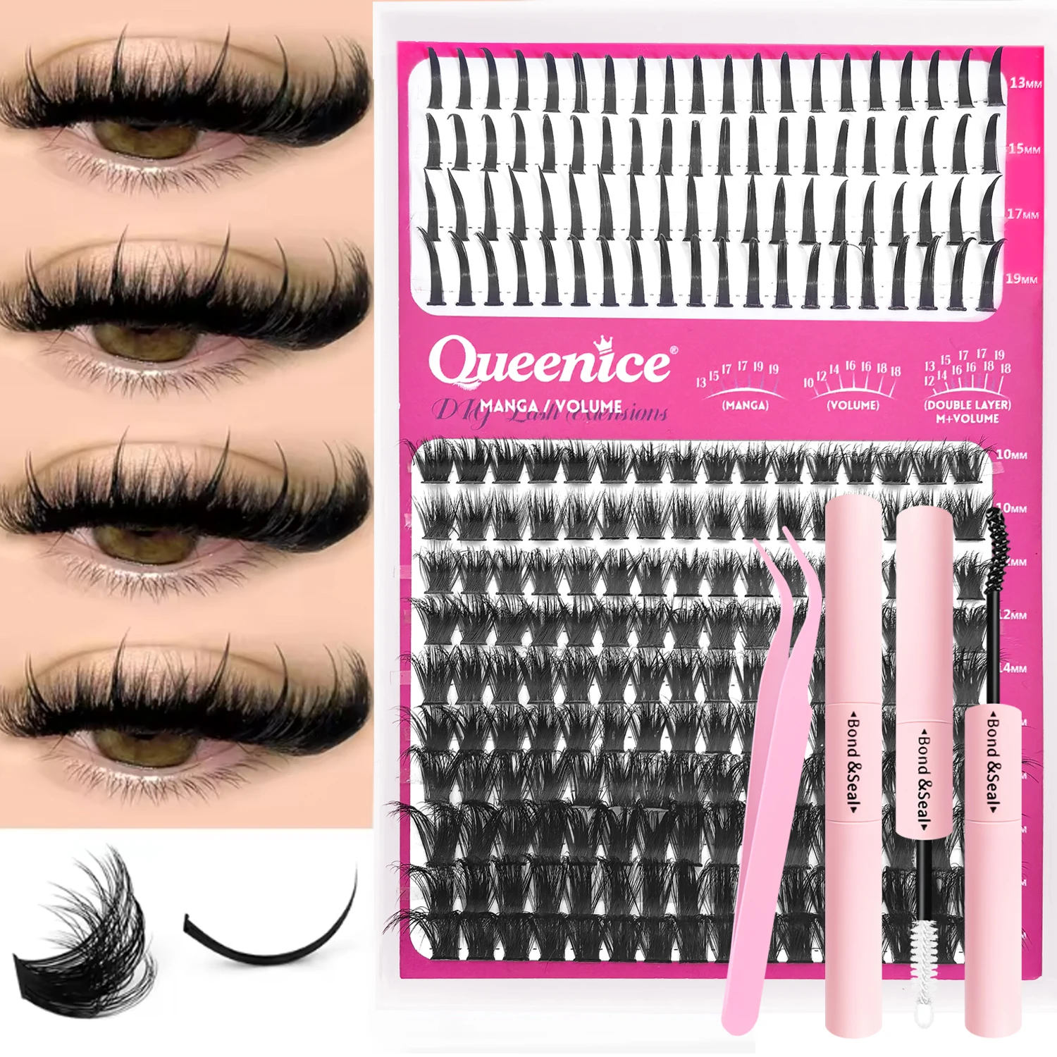 QUEEINIC Wimpern-Cluster-Set: Volumen-Wimpern-Clusters, Einzelwimpern, DIY Spiky Wimpernverlängerung, Manga-Cluster-Wimpern