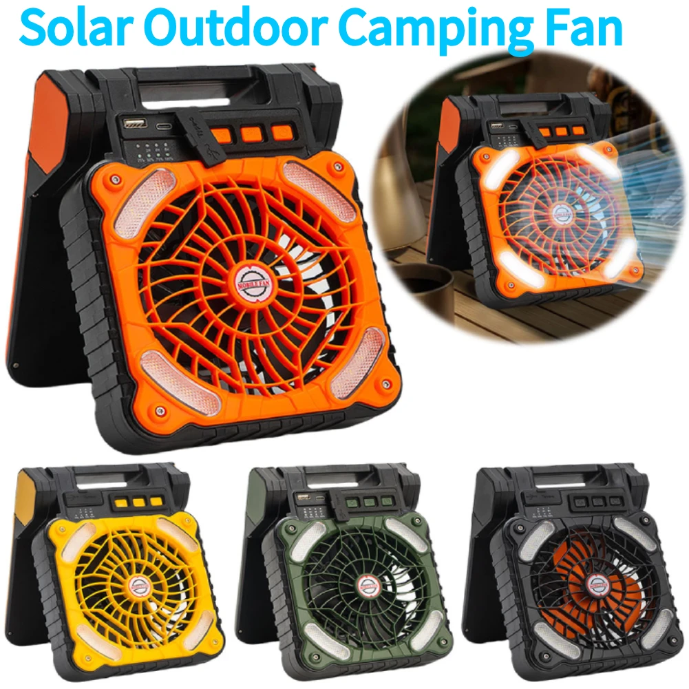 

Solar Outdoor Camping Fan with LED Light 5200mAh Solar Portable Electric Fan 4 Wind Speeds Solar Cordless Tent Fan for Emergency