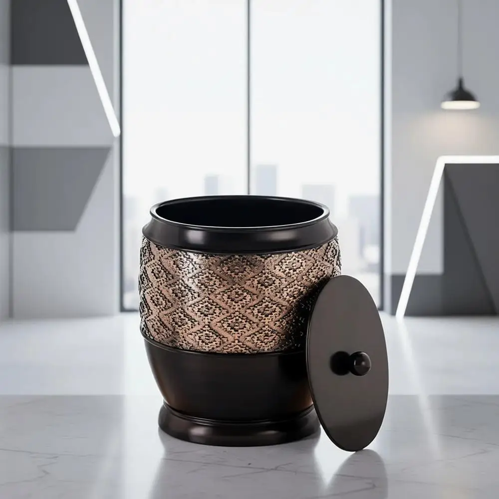

Oval Waste Basket with Lid, 1.26 Gal Decorative Slim Bathroom Trash Can for Diaper and Paper