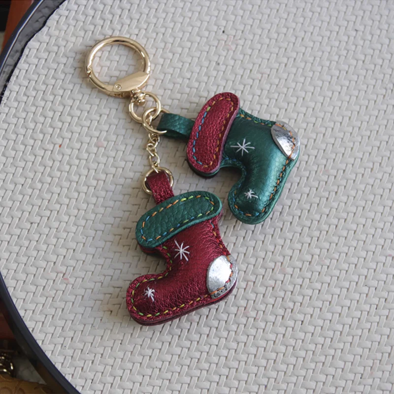 

Keychain Bag Pendant Christmas Stocking Handmade PU Leather Pendant For Man Women Gift Gift