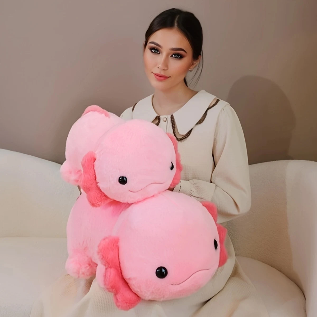 Morbido e coccoloso cuscino in peluche Axolotl rosa, bambola salamandra ripiena in poliestere, ideale per compleanno, matrimonio, festa di laurea