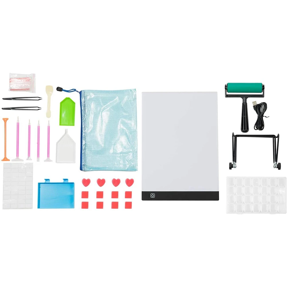 60 piezas de pintura de diamante A4 Kit de cojín de luz LED-tablero de luz de arte de diamante, con soporte desmontable y rodillo