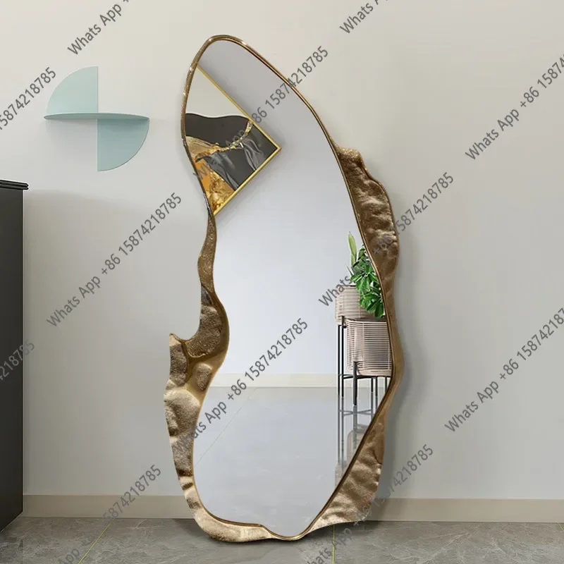 T French Light Luxury Special-shaped Decoration Full Body Floor Mirror Living Room Wall-mounted Fitting Mirror Bedroom