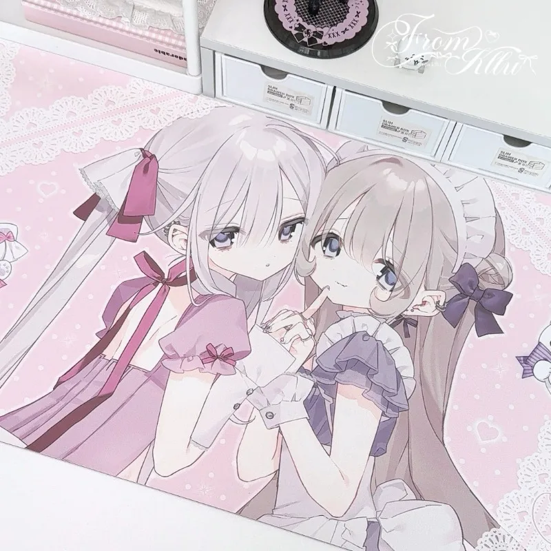 Menglei Wish Leather Desk Mat PU Material Diamond Non-Slip Bottom Anime & Cartoon Girl Cute Pink Large Waterproof Non-Slip Pads