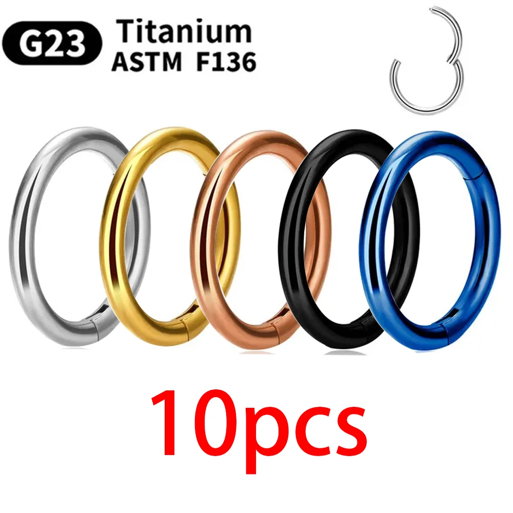 10pcs Wholesale Hoop Earring G23 Titanium Nose Ring For Women Piercing Jewelry Lip Ear Ring Hoop Mixed Color Body Clips Hinge