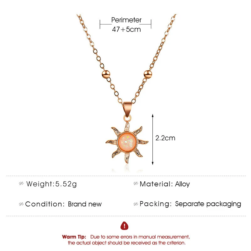 VIVILADY Opal Sun Pendant Necklace for Women Fashion Jewelry Minimalist Accessories Wearable for Gathering Date Party Travel