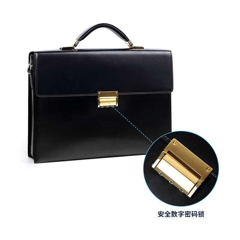 Password Lock Handheld Men's Genuine Luxury Brand Briefcase Messenger Laptop Bag Leather Man Bags Office Computer Business Bag