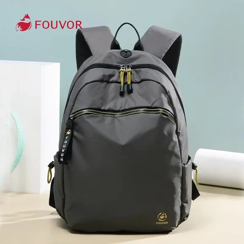 fouvor-grey-backpack-lightweight-nylon-multiple-zippers-adjustable-padded-straps-travel-school-backpacks-fashion-bags-2930-03