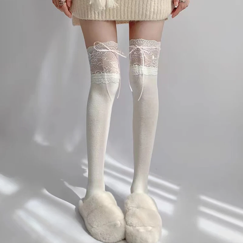 الباليه نمط المرأة الشريط القوس منتصف جوارب أنبوبية الدانتيل الدانتيل الحليب الأبيض الحلو فتاة كومة الجوارب الحلو منتصف جوارب أنبوبية