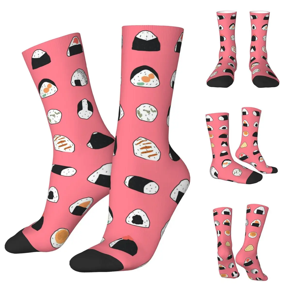 3D printing cosy Unisex Socks,Windproof Onigiri Sushi Food Pattern Interesting Four Seasons Socks