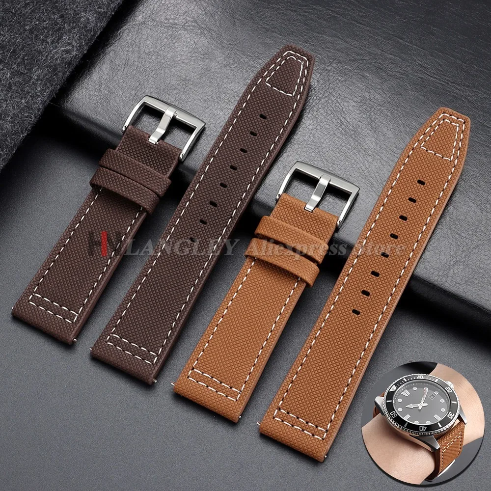 20mm 22mm Vintage Leather Watch Band Quick Release Stitching Cowhide Strap for Omega for IWC Pilot Wristband Universal Bracelets
