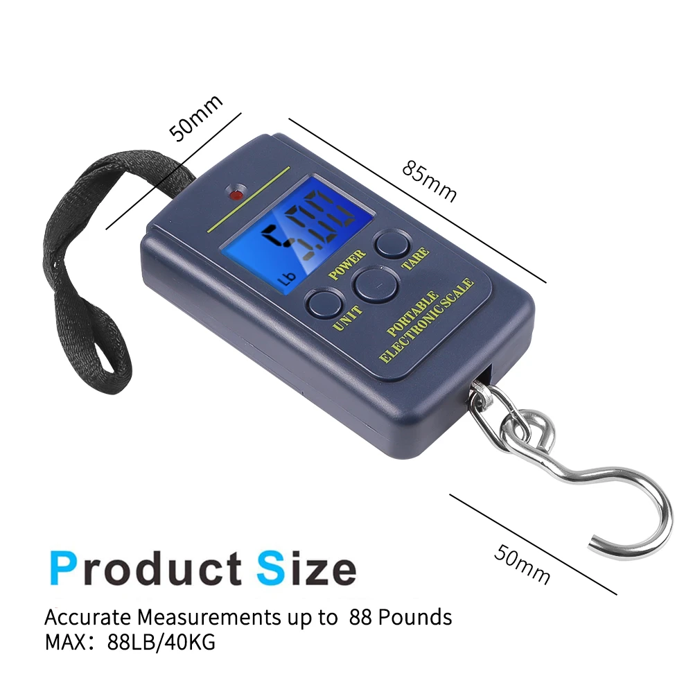 40Kg 10g Hanging Scale Electronic Fishing Weights Scale LCD Digital Mini Scale BackLight Pocket Scale Outdoor Luggage Scales