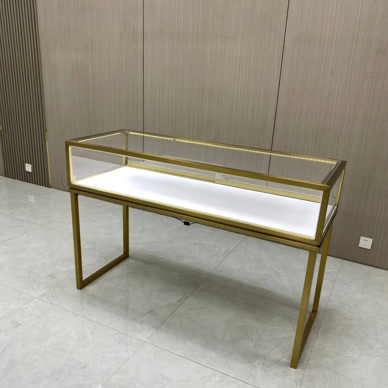 Customize.Hongzhan Luxury LED Light Perfume Display Counter Showcase Most Popular Stainless Steel Glass Furniture Shopping
