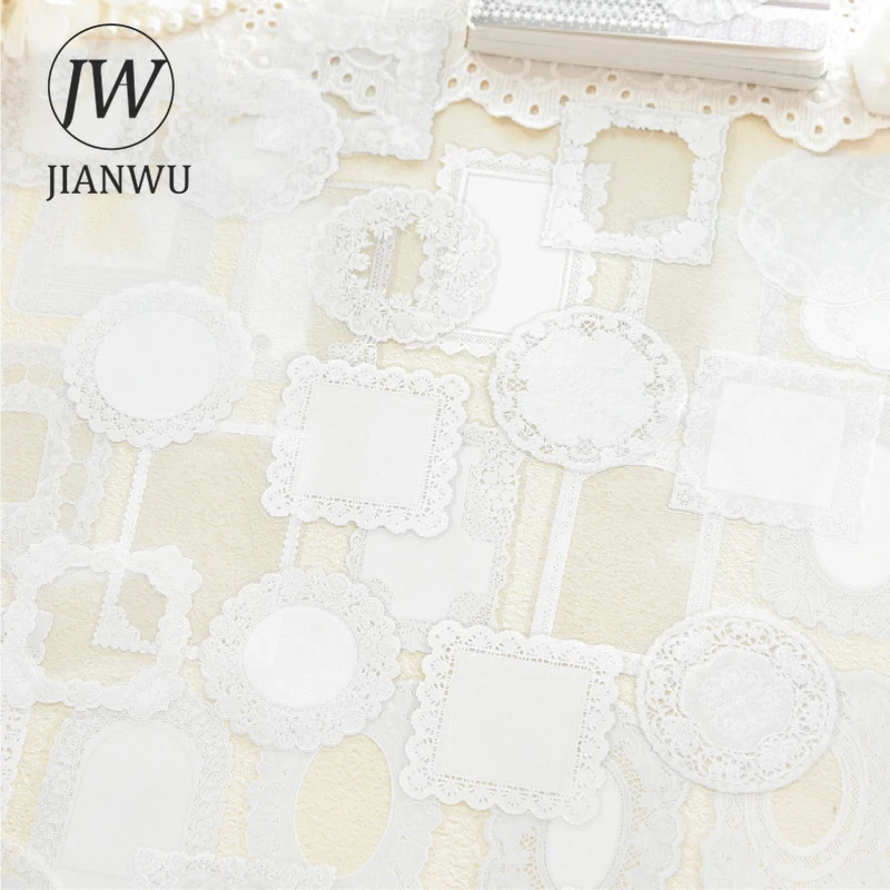 JIANWU Série In The Name of Lace, Autocollant PET créatif pour journal, motif floral vintage en dentelle, pour collage de matériaux paysagers, papeterie