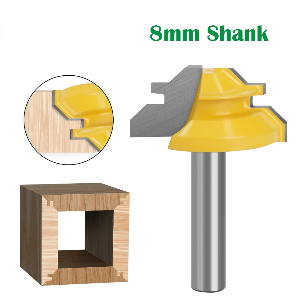 1 pc 8mm shank 45 Degree Lock Miter Router Bit Tenon Milling Cutter Woodworking Tool For Wood Tools Carbide Alloy