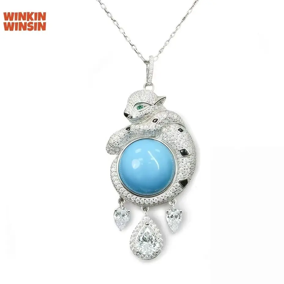 

Бренд WINKIN WINSIN MST, стерлинговое серебро 925, выращенная в лаборатории гепард, эмаль, синтетическая бирюзовая подвеска, ожерелье, ювелирные изделия для женщин
