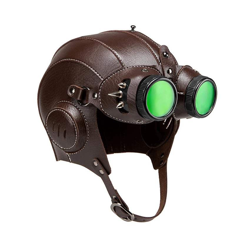 Maschera da aviatore Steampunk in pelle PU medievale Halloween Cosplay Divertente Carnevale Masquerade Mezza maschera Occhiali da pilota Copricapo