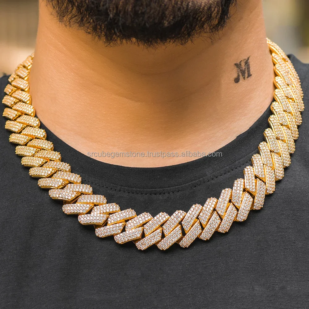 Hop 925 .Hip Silver Plated 18k Rose Gold Diamond Moissanite Necklace Cuban Chain Hip Hop Diamond Cuban Link Chain for Women Mens