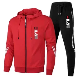 Spring Autumn Men Sport Hoodies Tracksuit Fashion Zipper Jackets and Sweatpants Casual Outdoor Male Fleece Printed Sweater Suits