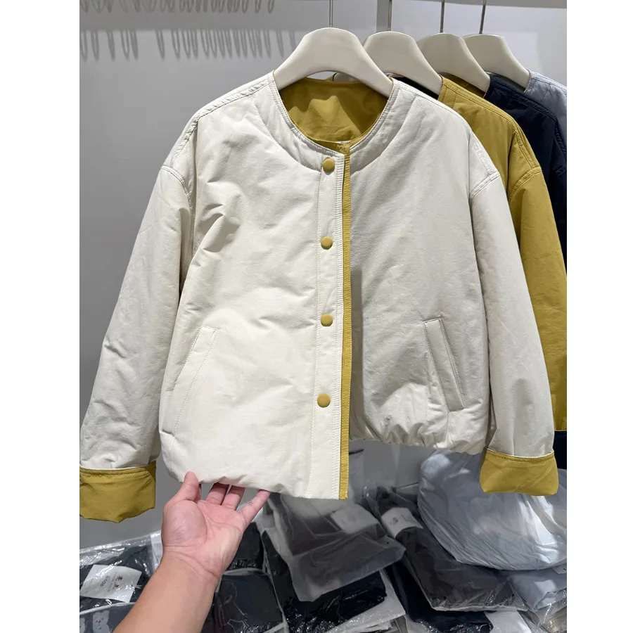 

Winter New Sle Korean Color Blo Long Sve Lightweight Thiened Cotton Jaet Women's Small Size Trendy Pure Color