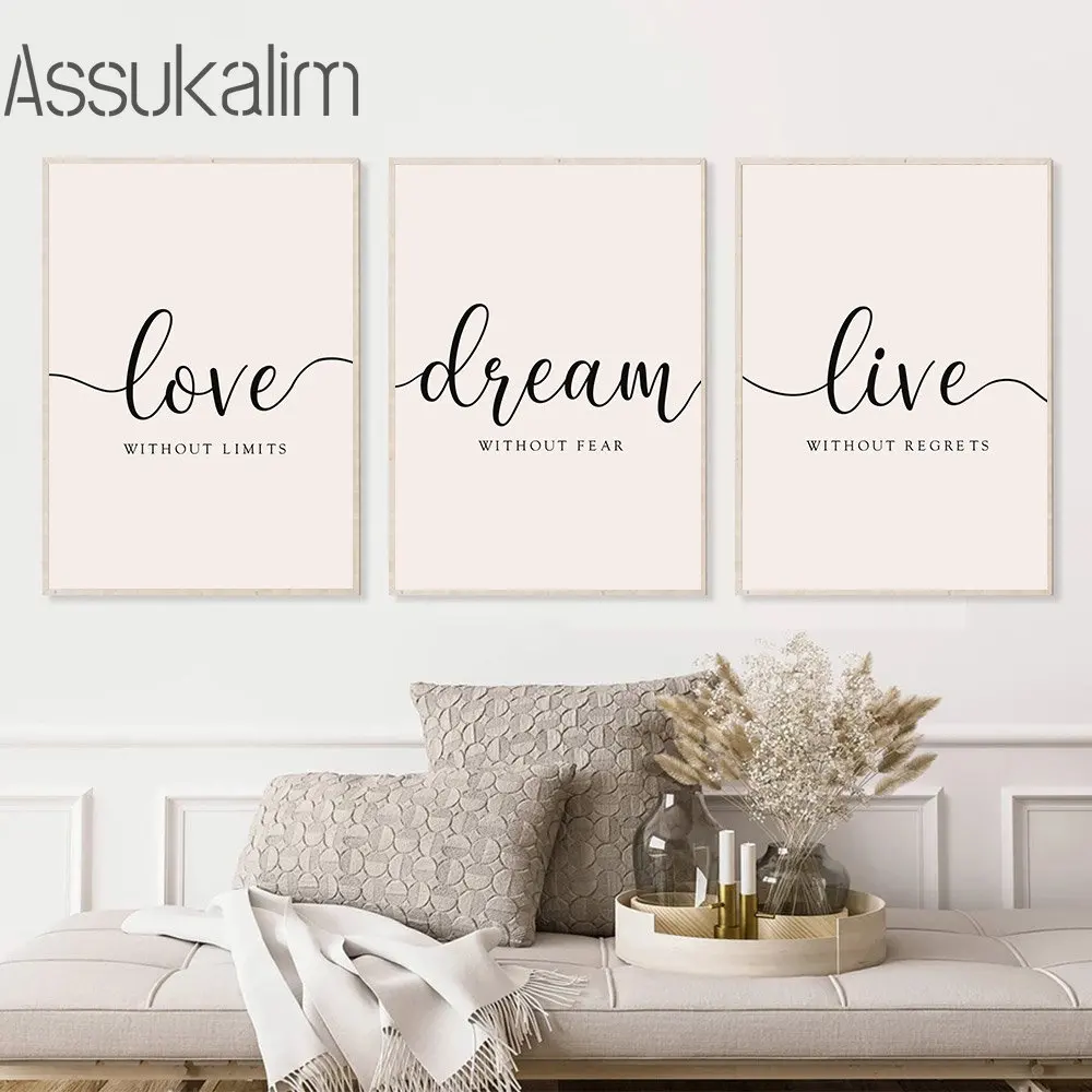 Minimalism Art Prints Dream Love Wall Poster Life Motto Canvas Pictures Beige Posters Nordic Wall Art Living Room Decoration
