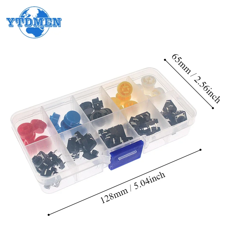 25Sets Keycap Tactile Push Button Switch Momentary 12*12*7.3MM Micro Switch Button Circular Cap Kit (5 Colors) , for Arduino