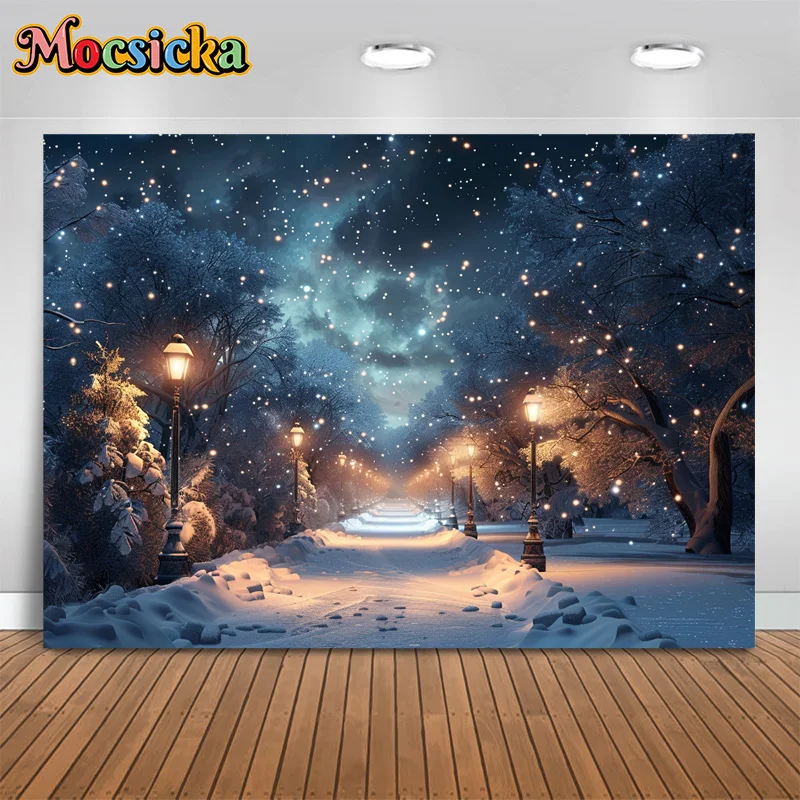 Mocsicka Winter Photography Background Merry Christmas Snowy Forest Backdrop New Year\'s Eve Party Kids Birthday Portrait Studio