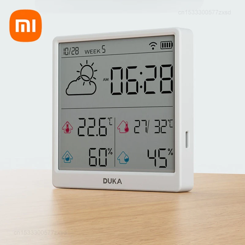 Xiaomi Duka-Compteur de température et d\'humidité, horloge intérieure, Wifi, maison intelligente, affichage numérique, aspiration magnétique