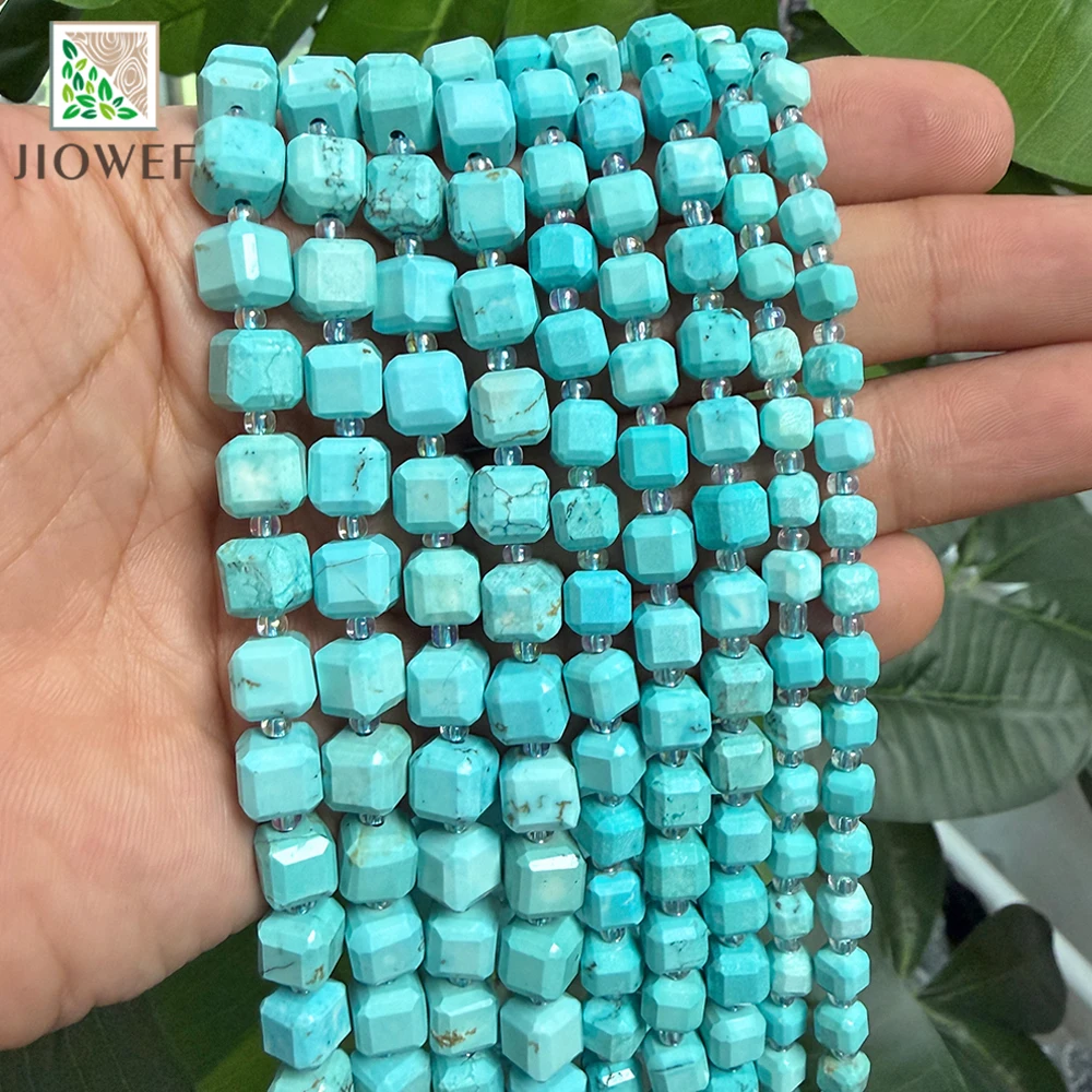 Natural Blue Turquoises Faceted Cube Loose Beads 15'' Strand DIY Bracelet Earrings Charms Accessories 5/7/8mm for Jewelry Making