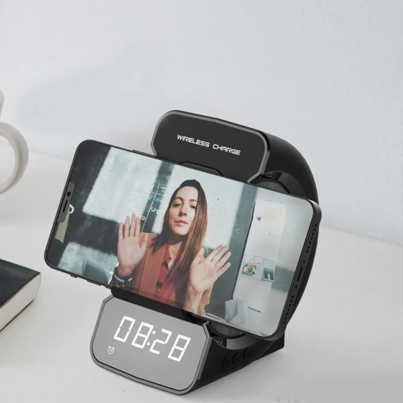 

R1WD Портативное беспроводное зарядное устройство 3 в 1, динамик с синим зубом, часы-будильник