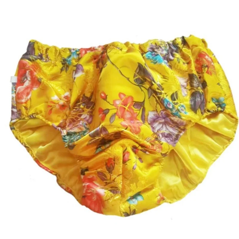 

Double-layer Man Briefs Glossy Satin Floral Silky Touch Smooth Sissy Panties Club Private Party BF Live Show Dance Sexy lingerie