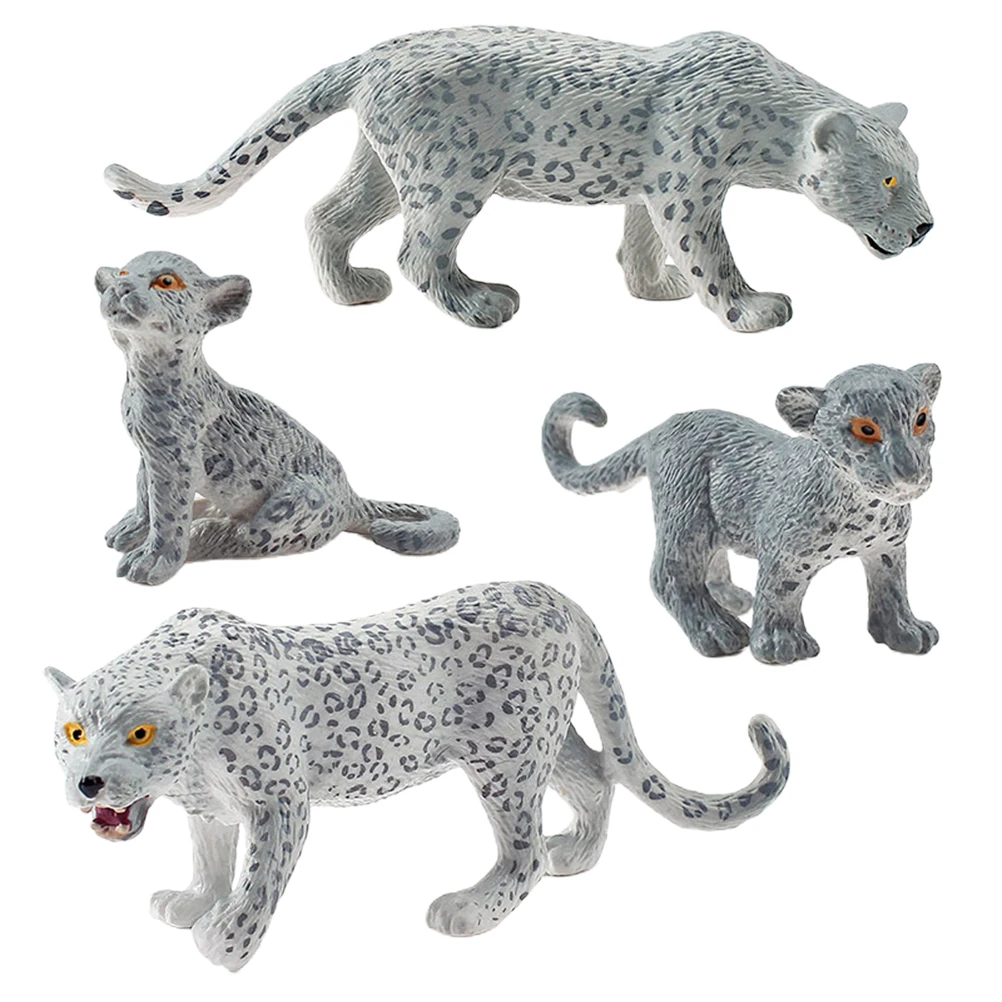 4Pcs Snow Leopard Statue PVC Realistic Snow Leopards Miniature Wild Animals Model Action Figure For Clooection Home Decoration