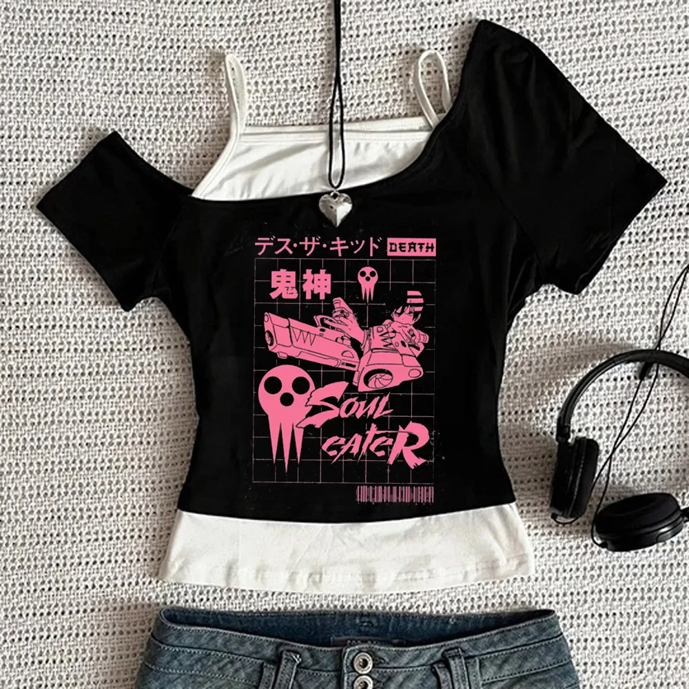 Soul Eater crop top teen party japanese korean fashion anime kawaii t-shirt gothic party cutecore japanese