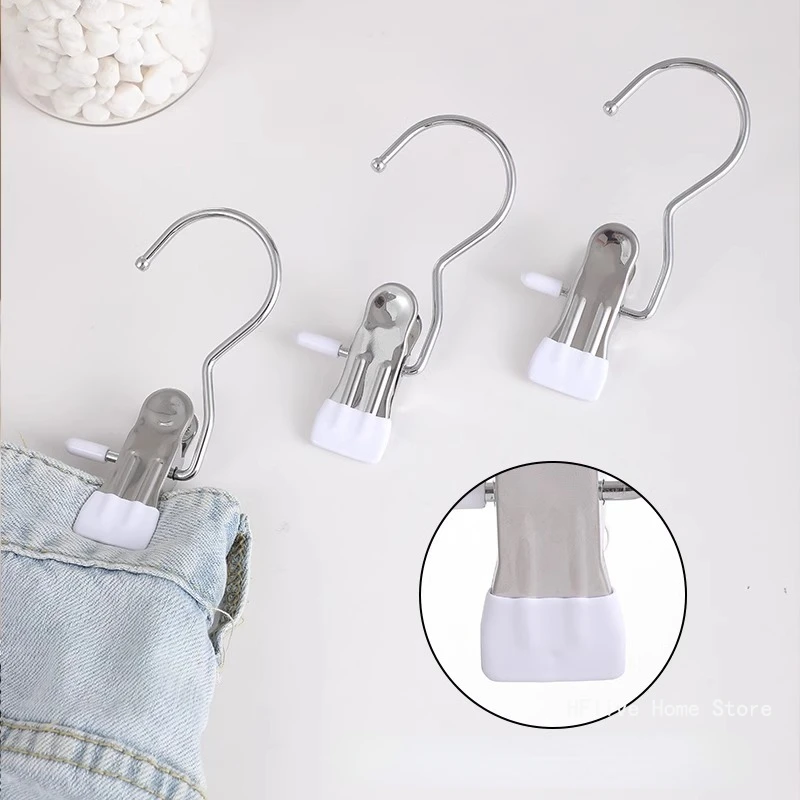 Stainless Steel Clothespins Laundry Clothes Pegs With Hook Portable Hanging Clothes Clip Wardrobe Clothes Organizer Hanger