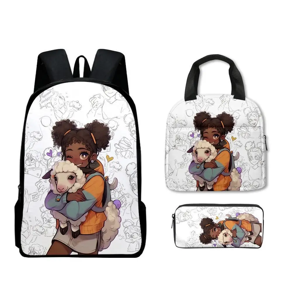 Trendy Popular Funny Amanda the Adventurer 3D Print 3pcs/Set Student School Bags Laptop Daypack Backpack Lunch bag Pencil Case