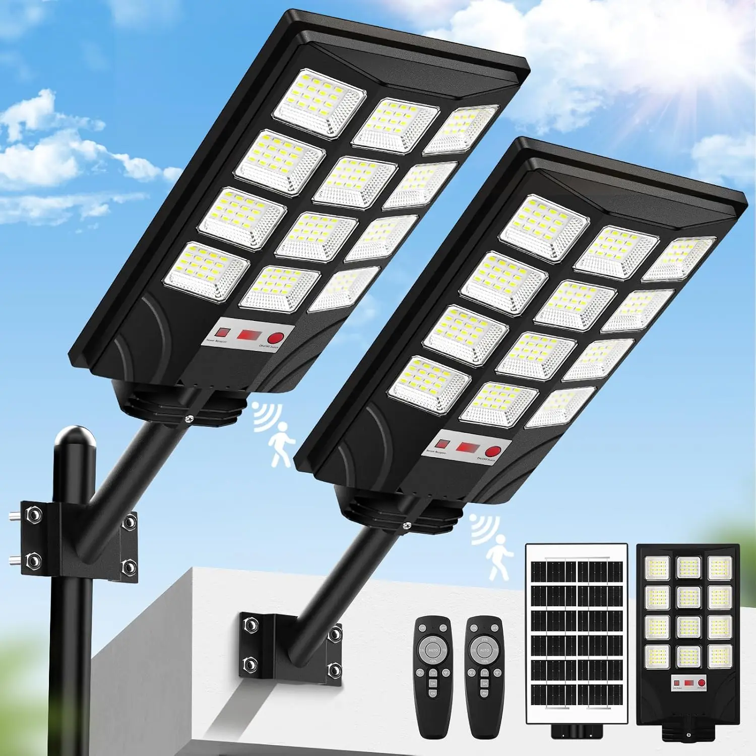 

Solar Street Light Outdoor 20000LM 6500K Waterproof LED Flood Light with Motion Sensor & Remote Control, Dusk to Dawn, 2-Pack fo