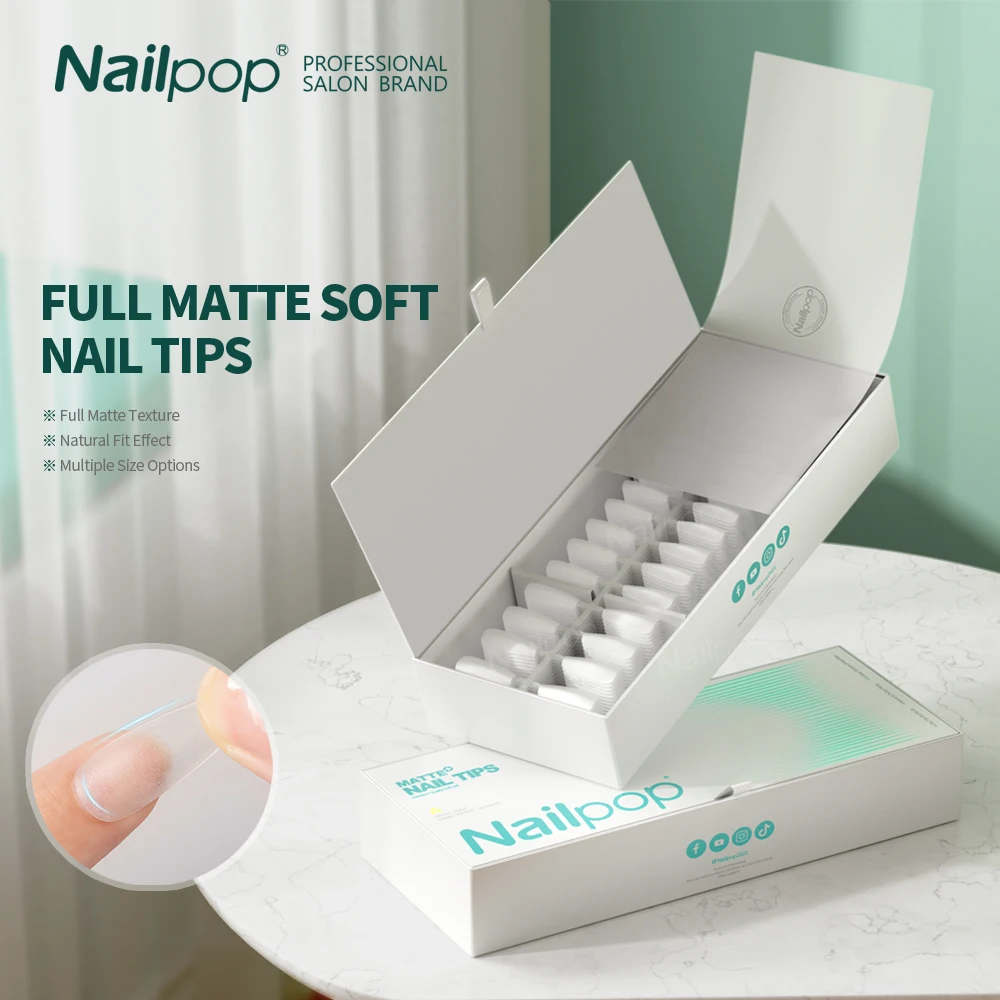 Nailpop 480pcs Nail Tips for Nails Art Full Cover Soft Acrylic Tips Double-sided Matte False Nails with Box for Nail Extension