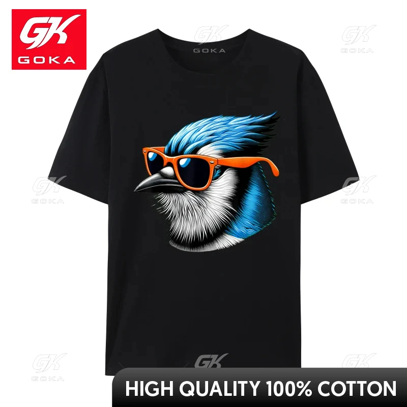 Cool Blue Jay Bird Wearing Sunglasses Art Casual Pure Cotton Men Top T-Shirt Group Tops Shirts New Design Printed T Shirt