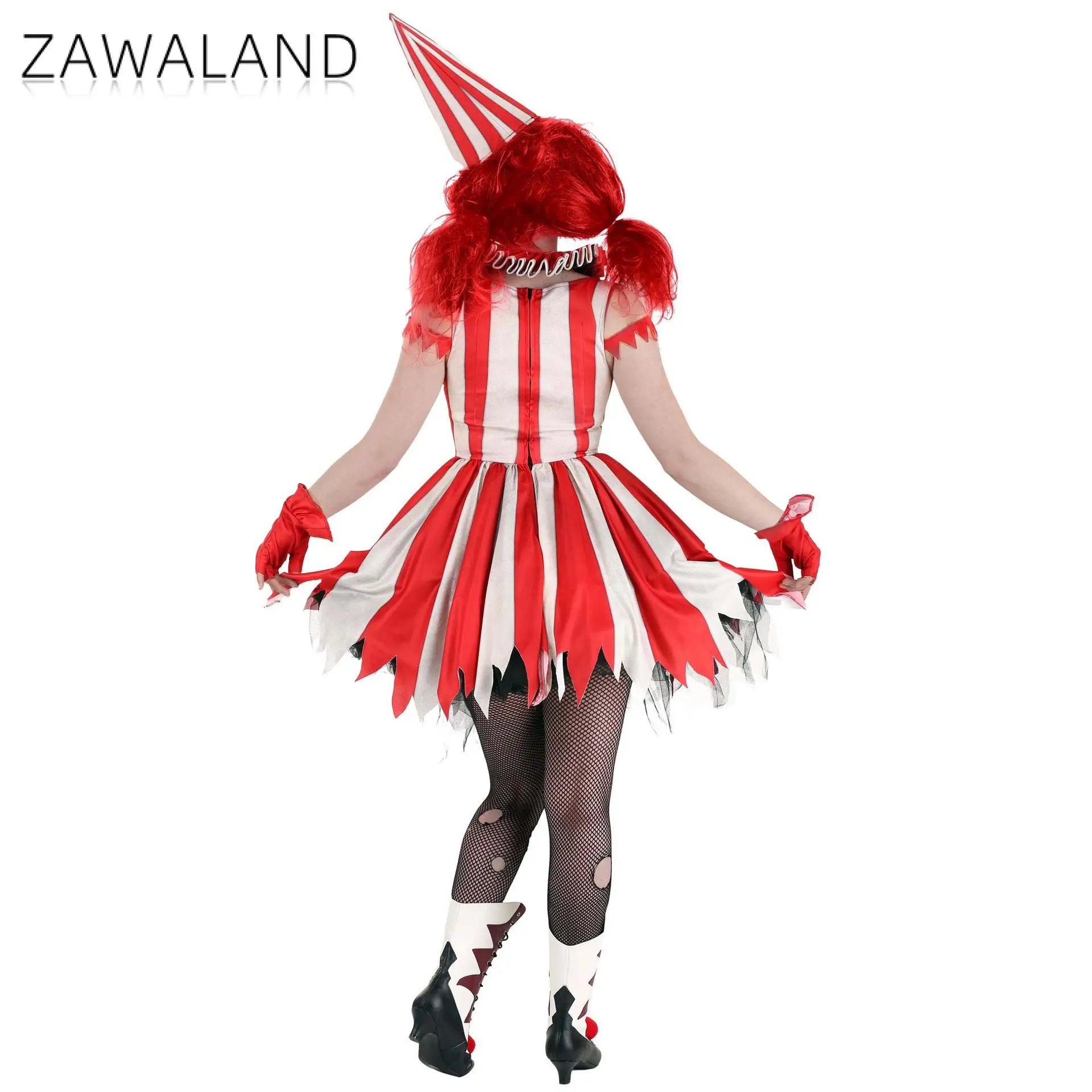 Zawaland-Costumes de clown d'Halloween pour femmes, robes de cosplay, olympiques rouges à imprimé diamant, vêtements de fête de carnaval, vêtements de déguisement de paupières pour dames