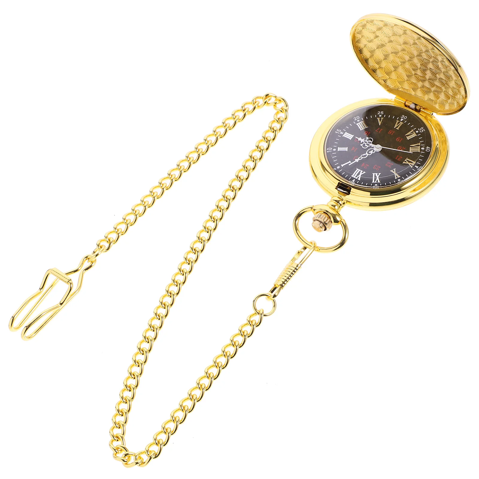 

Two-Faced Pocket Watch Alloy Classic Quartz Watch Dark Golden Long Chain Necklace Gift For Family Friends Fashion