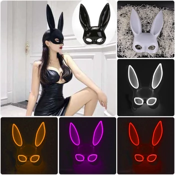 섹시한 토끼 소녀 마스크, 할로윈 귀여운 동물 마스크, 여성용 LED 토끼 마스크, 가장 무도회 하프 페이스 글로우 마스크, 코스프레 소품
