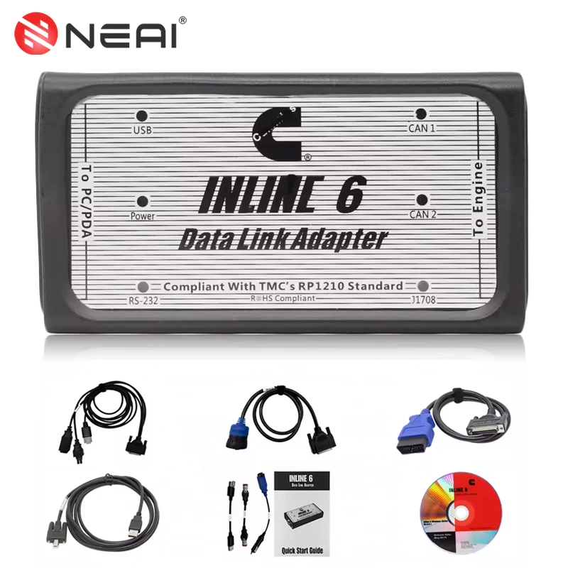 

For CUMMINS INLINE 6 V8.7 V7.62 Data Full Set Heavy Duty Truck Diagnostic Tool With 8 Cable in CAN Flasher Remapper OBD Scanner