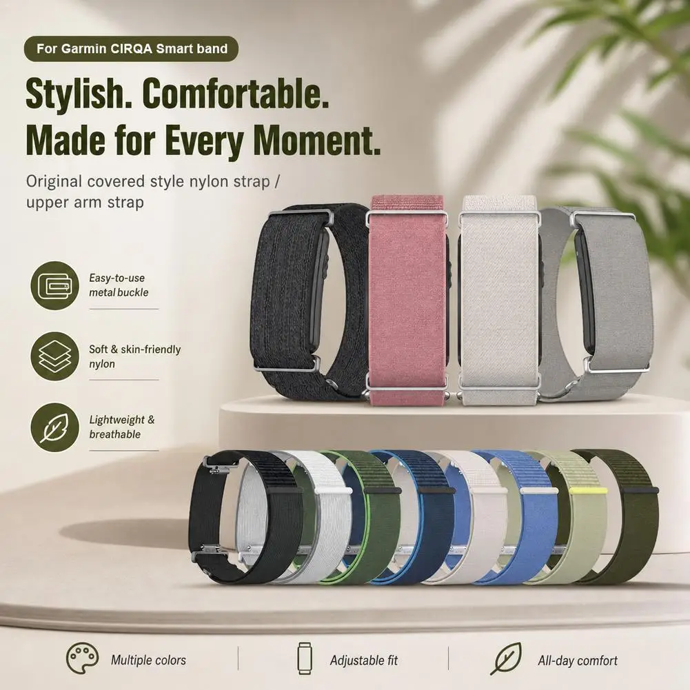 For Garmin CIRQA Smart Band Strap Covered Easy To Move Quick Detachable Metal Buckle Elastic Nylon Loop Wristband