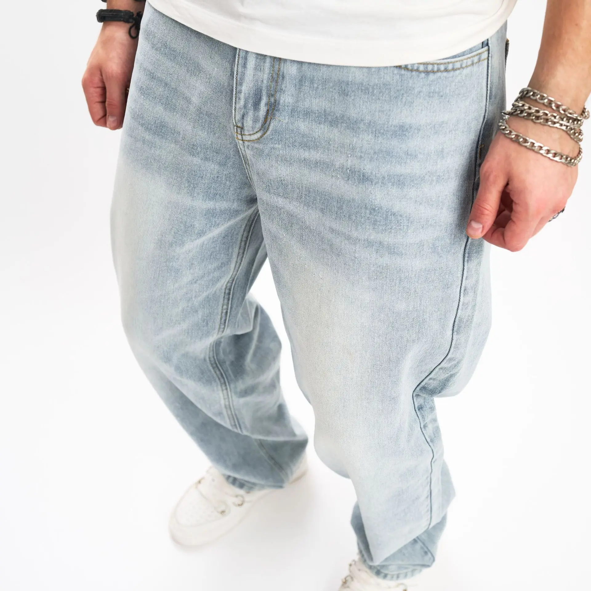 New High Street Men's Jeans High Quality Solid Biker jeans Fashion Casual Stretch Straight Blue Trousers Streetwear Man Clothes
