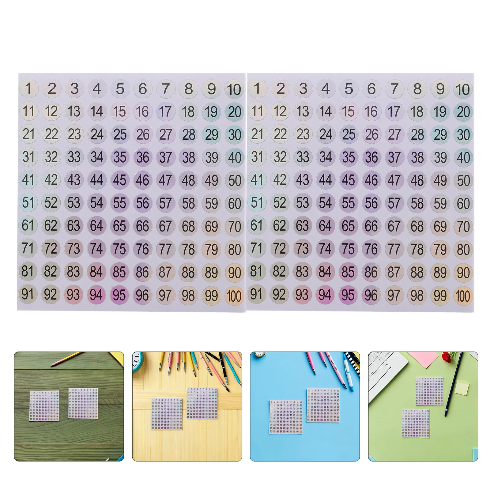 

20 Sheets Self Adhesive Holographic Number Stickers 1-100 Small Round Waterproof Stickers for Classroom Storage Labeling Nail